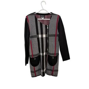 ANGEL Plaid Full Zip‎ Asymmetrical Cardigan Sweater Womens Large Lagenlook